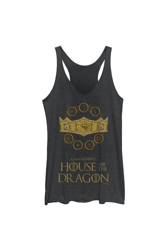 Women's Game of Thrones: House of the Dragon Targaryen Crown Logo  Racerback Tank Top Black Heather 2X Large