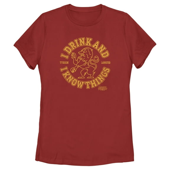 Women's Game of Thrones I Drink and I Know Things College Logo  Graphic Tee Red 2X Large