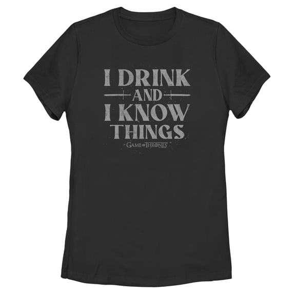 Women's Game of Thrones I Drink and I Know Things Gray Graphic Tee Black 2X Large