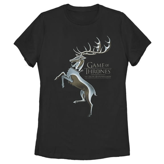 Women's Game of Thrones Iron Anniversary Baratheon Metal Stag Crest  Graphic Tee Black 2X Large