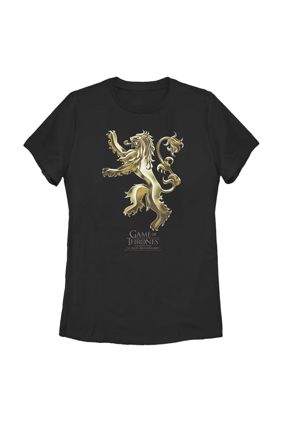Women's Game of Thrones Iron Anniversary Lannister Metal Lion Crest Graphic Tee Black X Large