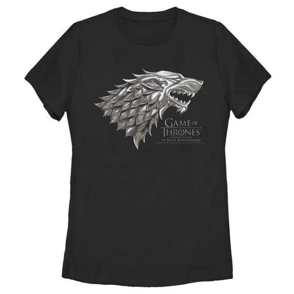 Women's Game of Thrones Iron Anniversary Stark Metal Direwolf Crest Graphic Tee Black Small
