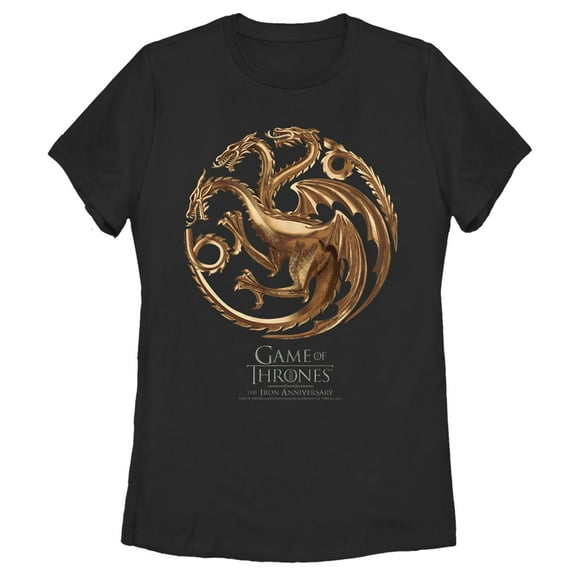 Women's Game of Thrones Iron Anniversary Targaryen Metal Dragon Crest  Graphic Tee Black 2X Large
