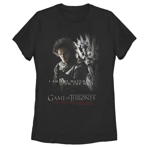 Women's Game of Thrones Jon Snow Watcher on the Wall Graphic Tee Black 2X Large