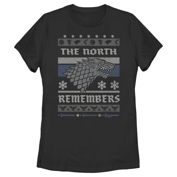 Women's Game of Thrones The North Remembers Ugly Christmas Sweater Graphic Tee Black 2X Large