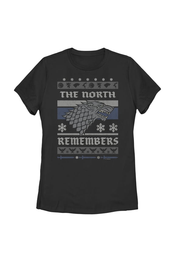Women's Game of Thrones The North Remembers Ugly Christmas Sweater Graphic Tee Black Small