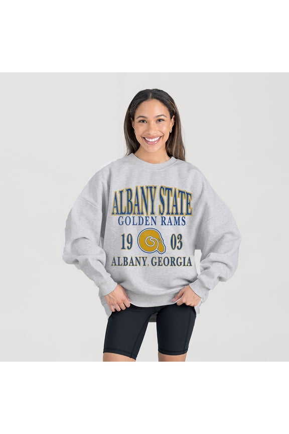 Women's Gameday Couture Ash Albany State Golden Rams Premium Fleece Pullover Sweatshirt