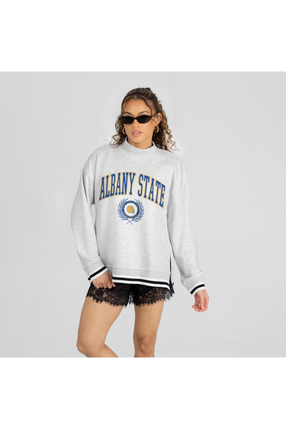 Women's Gameday Couture Ash Albany State Golden Rams Rally Point Contrast Stripe Mock Neck Sweatshirt