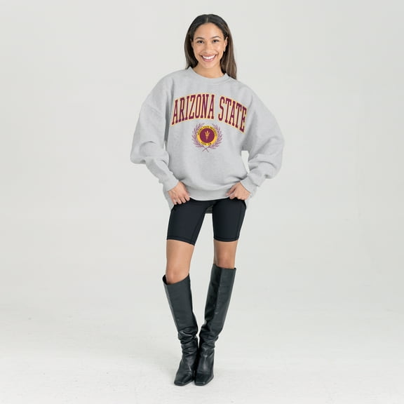 Women's Gameday Couture Ash Arizona State Sun Devils Oversized Tradition Refined Premium Fleece Sweatshirt