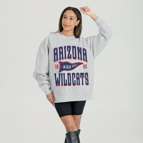 Women's Gameday Couture Ash Arizona Wildcats Oversized Pennant Pride Premium Fleece Sweatshirt