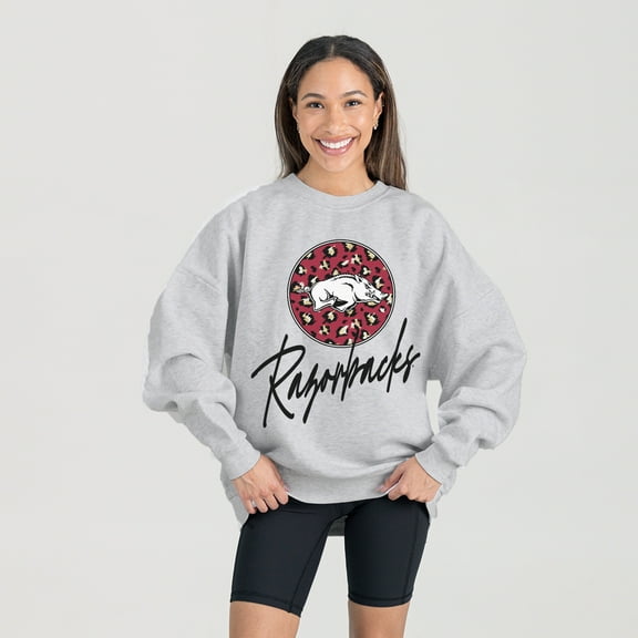 Women's Gameday Couture Ash Arkansas Razorbacks Premium Fleece Pullover Sweatshirt