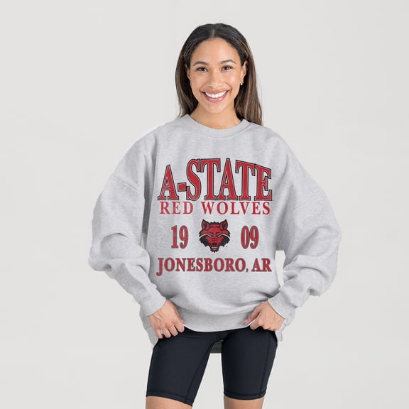Women's Gameday Couture Ash Arkansas State Red Wolves Premium Fleece Pullover Sweatshirt