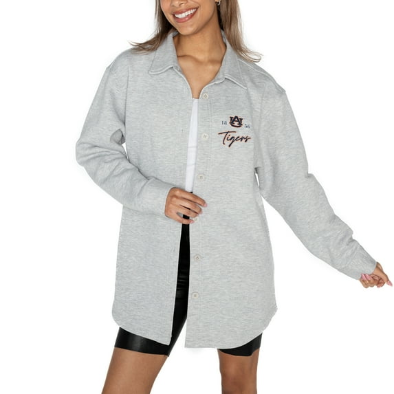 Women's Gameday Couture Ash Auburn Tigers Foundation Full-Button Long Sleeve Overshirt