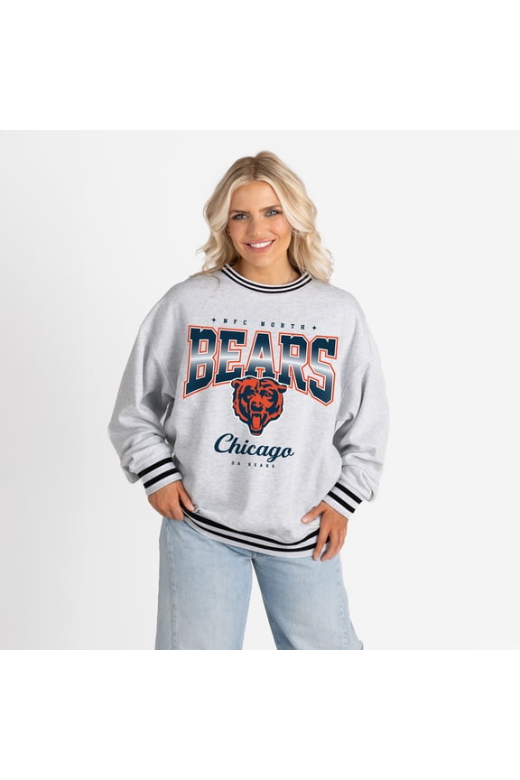 Women's Gameday Couture Ash/Black Chicago Bears Oversized Gridiron Drive Ringer Stripe Sweatshirt