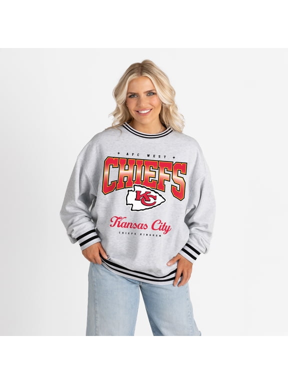 Women's Gameday Couture Ash/Black Kansas City Chiefs Oversized Gridiron Drive Ringer Stripe Sweatshirt