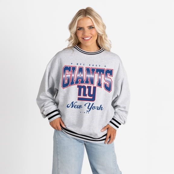 Women's Gameday Couture Ash/Black New York Giants Oversized Gridiron Drive Ringer Stripe Sweatshirt
