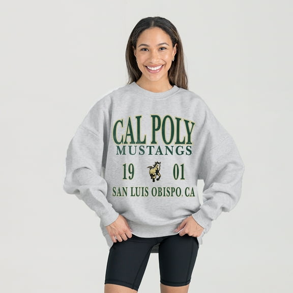Women's Gameday Couture Ash Cal Poly Mustangs Premium Fleece Pullover Sweatshirt