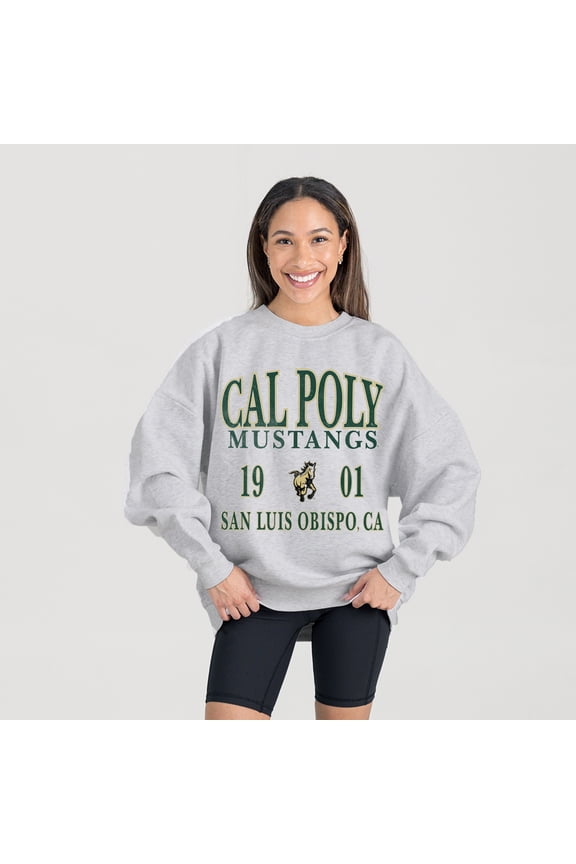 Women's Gameday Couture Ash Cal Poly Mustangs Premium Fleece Pullover Sweatshirt