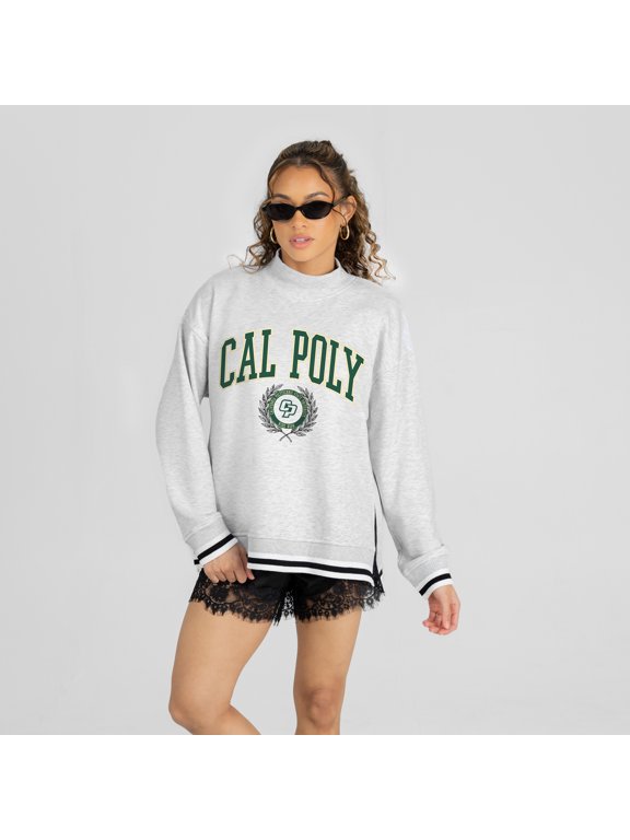 Women's Gameday Couture Ash Cal Poly Mustangs Rally Point Contrast Stripe Mock Neck Sweatshirt