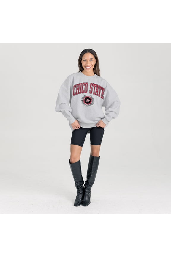 Women's Gameday Couture Ash Cal State Chico Wildcats Oversized Tradition Refined Premium Fleece Sweatshirt
