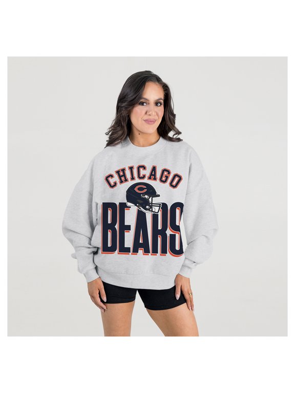 Women's Gameday Couture Ash Chicago Bears Fierce Focus Premium Oversized Fleece Pullover Sweatshirt