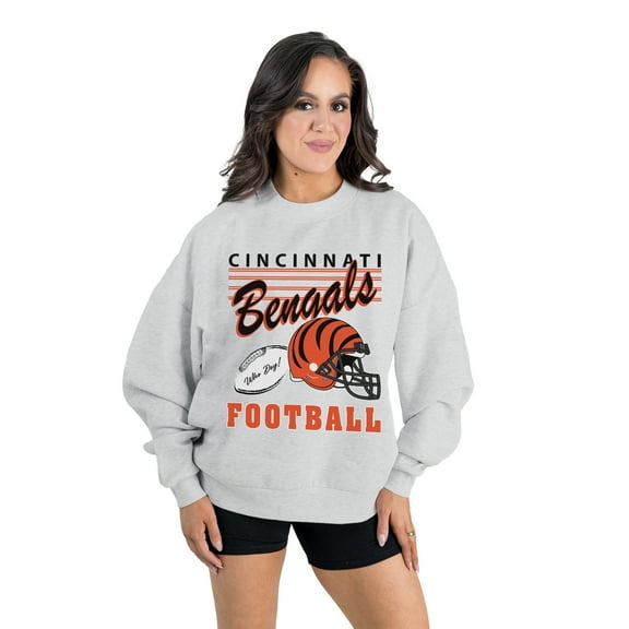 Women's Gameday Couture  Ash Cincinnati Bengals Home Turf Oversized Premium Fleece Pullover Sweatshirt