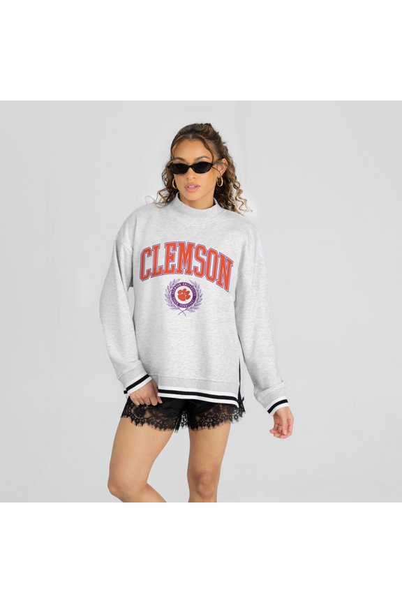 Women's Gameday Couture Ash Clemson Tigers Rally Point Contrast Stripe Mock Neck Sweatshirt