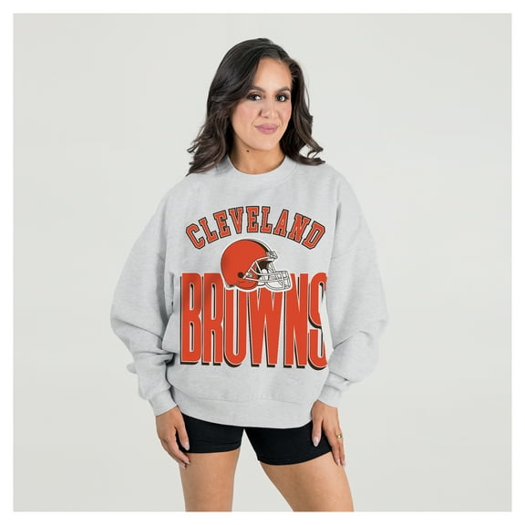 Women's Gameday Couture  Ash Cleveland Browns Fierce Focus Premium Oversized Fleece Pullover Sweatshirt