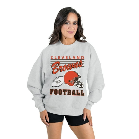 Women's Gameday Couture  Ash Cleveland Browns Home Turf Oversized Premium Fleece Pullover Sweatshirt