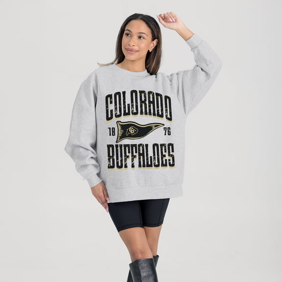 Women's Gameday Couture Ash Colorado Buffaloes Oversized Pennant Pride Premium Fleece Sweatshirt