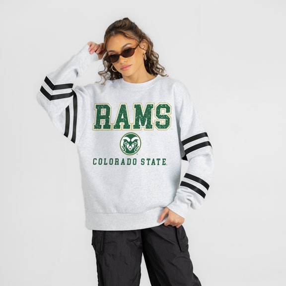 Women's Gameday Couture Ash Colorado State Rams Stadium Stripes Oversized Fleece Sweatshirt