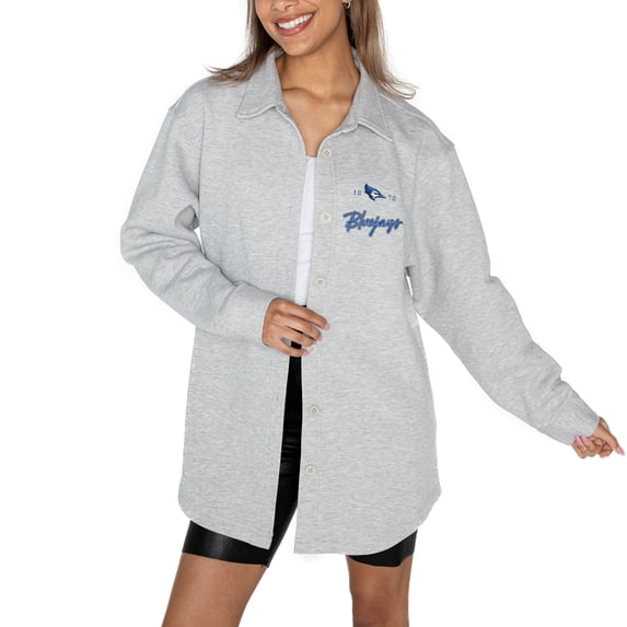 Women's Gameday Couture Ash Creighton Bluejays Foundation Full-Button Long Sleeve Overshirt