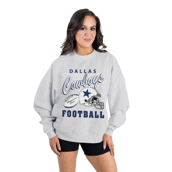 Women's Gameday Couture Ash Dallas Cowboys Home Turf Oversized Premium Fleece Pullover Sweatshirt