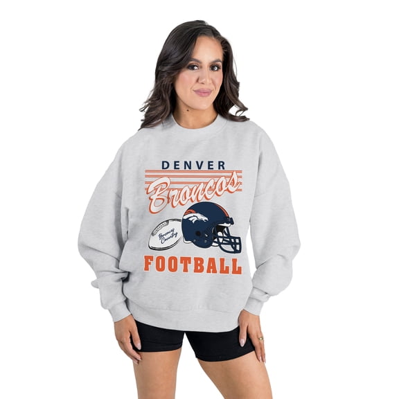 Women's Gameday Couture Ash Denver Broncos Home Turf Oversized Premium Fleece Pullover Sweatshirt
