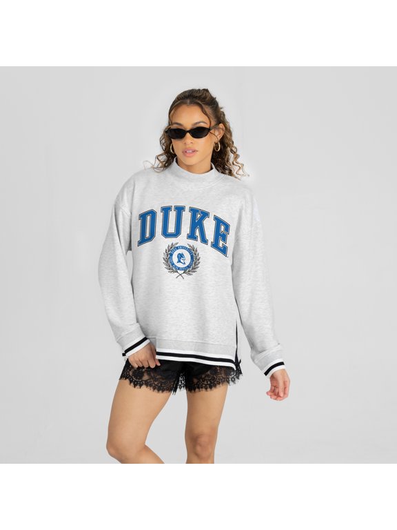 Women's Gameday Couture Ash Duke Blue Devils Rally Point Contrast Stripe Mock Neck Sweatshirt
