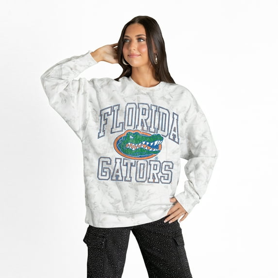 Women's Gameday Couture Ash Florida Gators Whiteout Premium Fleece Camo Sweatshirt