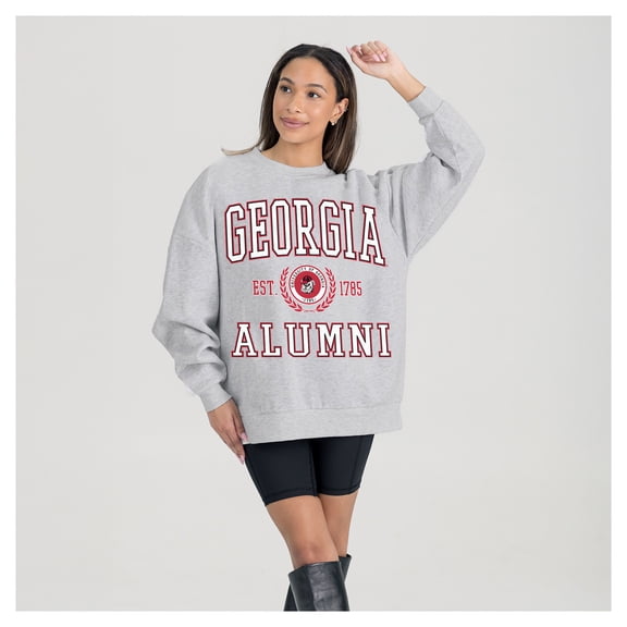 Women's Gameday Couture Ash Georgia Bulldogs Degree Unlocked Oversized Premium Fleece Sweatshirt