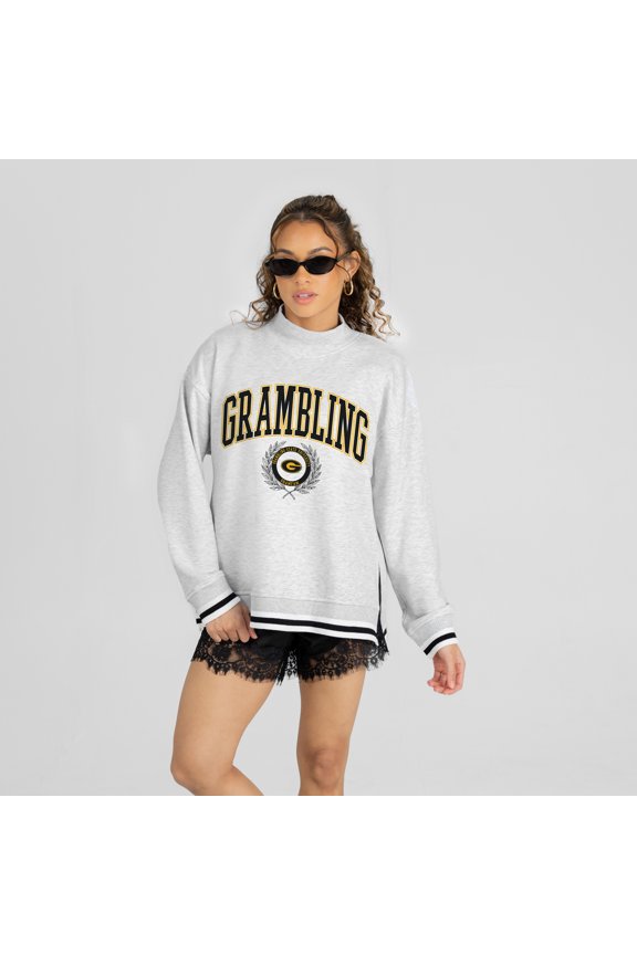 Women's Gameday Couture Ash Grambling Tigers Rally Point Contrast Stripe Mock Neck Sweatshirt