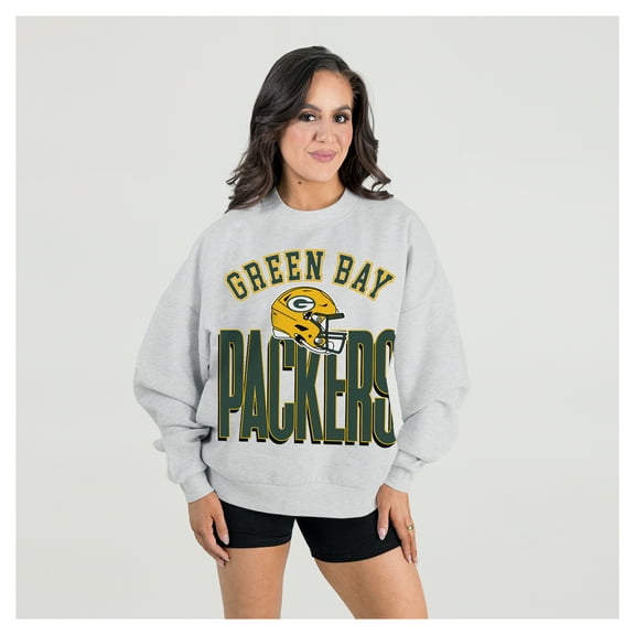 Women's Gameday Couture  Ash Green Bay Packers Fierce Focus Premium Oversized Fleece Pullover Sweatshirt