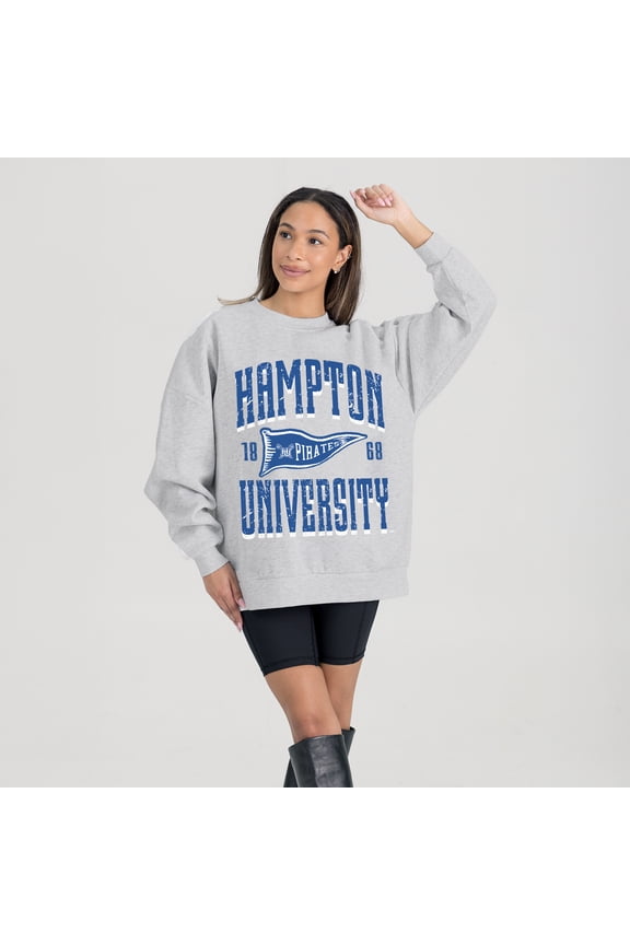 Women's Gameday Couture Ash Hampton Pirates Oversized Pennant Pride Premium Fleece Sweatshirt