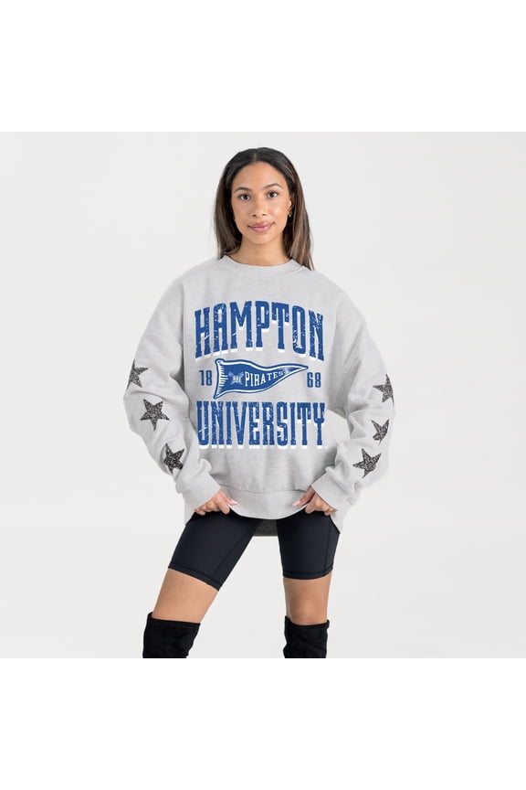 Women's Gameday Couture Ash Hampton Pirates Oversized Pennant Pride Rhinestone Star Sleeve Sweatshirt