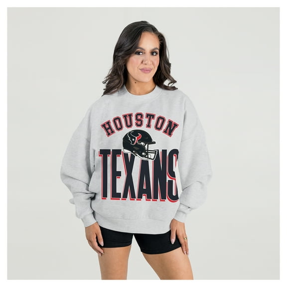 Women's Gameday Couture  Ash Houston Texans Fierce Focus Premium Oversized Fleece Pullover Sweatshirt