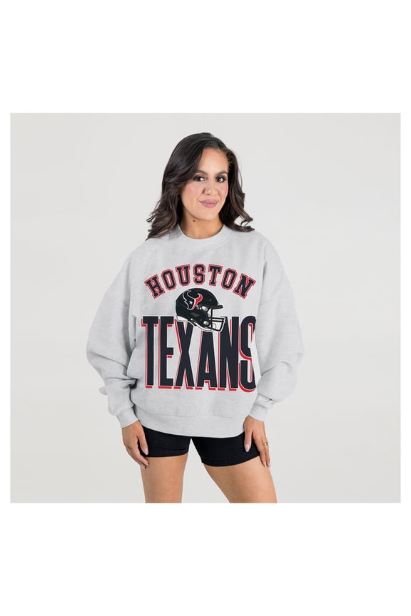 Women's Gameday Couture Ash Houston Texans Fierce Focus Premium Oversized Fleece Pullover Sweatshirt