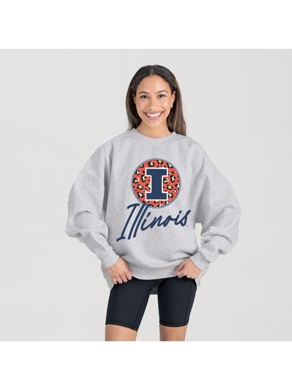 Women's Gameday Couture Ash Illinois Fighting Illini Premium Fleece Pullover Sweatshirt