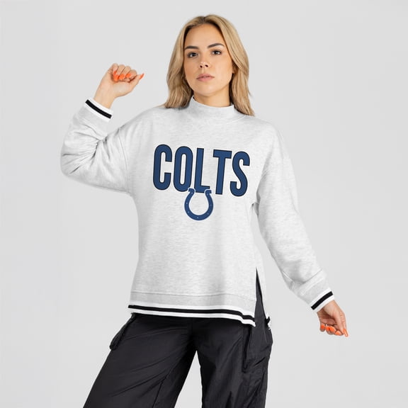 Women's Gameday Couture Ash Indianapolis Colts Rally Point Contrast Stripe Mock Neck Sweatshirt