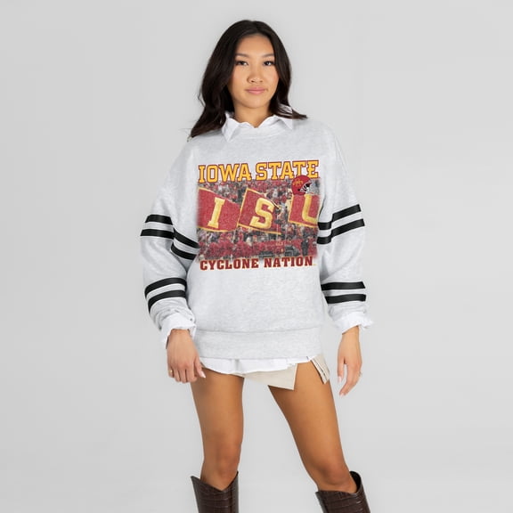 Women's Gameday Couture Ash Iowa State Cyclones Off the Grid Oversized Fleece Sweatshirt