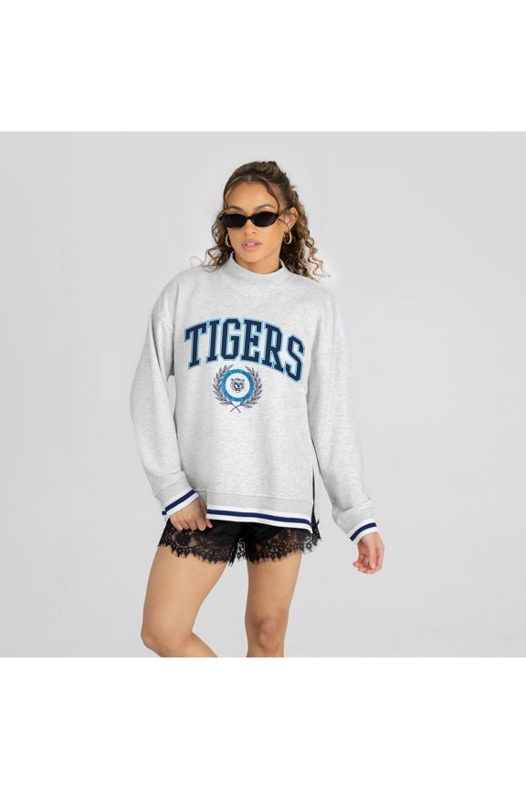 Women's Gameday Couture Ash Jackson State Tigers Rally Point Contrast Stripe Mock Neck Sweatshirt