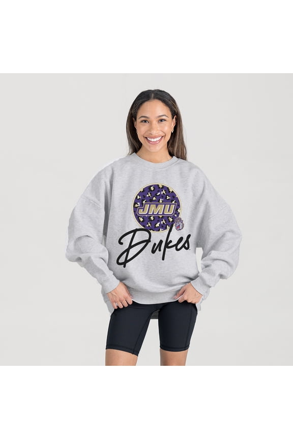 Women's Gameday Couture Ash James Madison Dukes Premium Fleece Pullover Sweatshirt