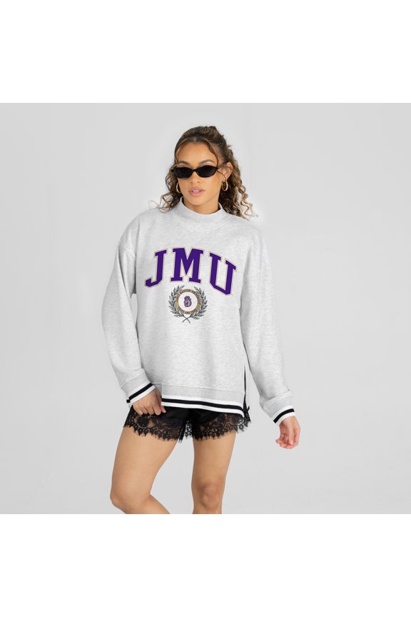 Women's Gameday Couture Ash James Madison Dukes Rally Point Contrast Stripe Mock Neck Sweatshirt