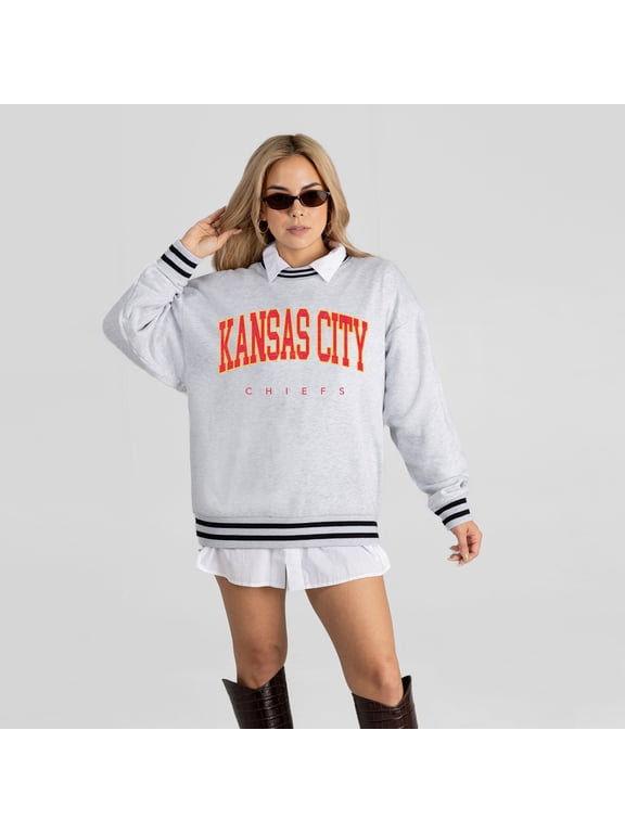 Women's Gameday Couture Ash Kansas City Chiefs Oversized Easy Energy Ringer Stripe Sweatshirt